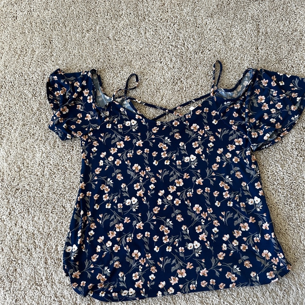 Kaileigh Blue Ruffled Tie Front Blouse